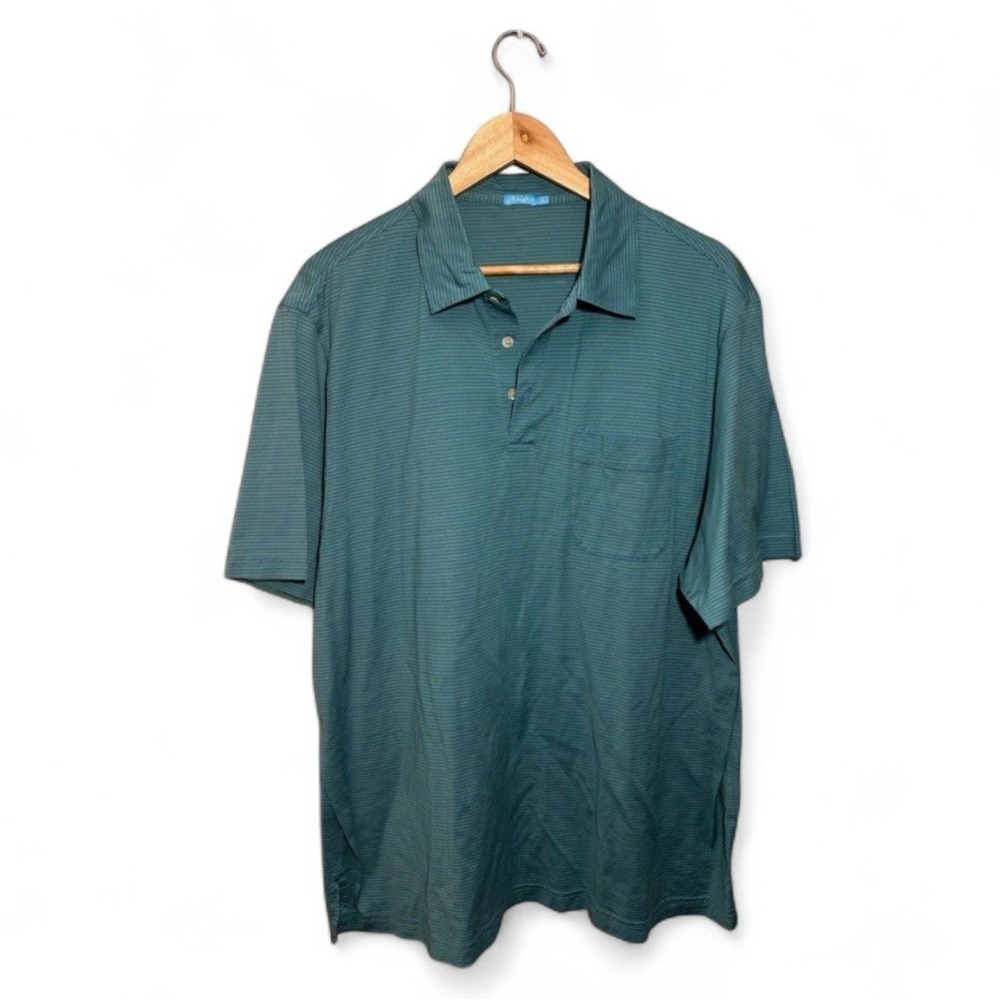 J. McLaughlin Polo Shirt Mens XL Pima Cotton Golf Short Sleeve Stripe Green Blue